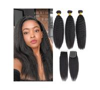 Paquetes de cabello Paquetes de cabello humano liso y rizado con encaje 4×4, línea natural pre-arrancada(16 16 16+Closure14)