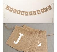 Paquetes de decoración de fiesta, banderines de yute rústicos con texto en inglés "Just Married" Mr Mrs, guirnalda de boda, banderas de fiesta, decoración de barra de caramelos, suministros para
