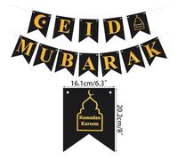 Paquetes de decoraciones de fiesta, decoración de Ramadán Kareem para el hogar, banderas de Eid Mubarak, banderas de luna feliz, guirnalda de banderines para fiesta musulmana islámica (D02)