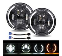 Par 7" Luz de trabajo LED 300W 30000LM 4 Lentes Angel Eyes 3000K+6000K 4 Modos de Iluminación Redondo Negro Cree Lights Off Road Fire Cross DRL HI LO Haz para Wrangler JK TJ LJ CJ Humm-er H1 H2