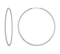 Par Aros Creolen Redondos Diamantados Grandes 925 Plata Rodinada 60x1,8mm