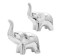 Par de adornos de estatua de elefante de cerámica, esculturas decorativas modernas doradas, para sala de estar, dormitorio, escritorio, armario (2 piezas, plata)