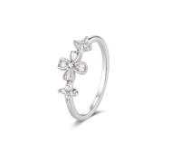 Par de anillos Au 375/585/750 de oro blanco auténtico con moissanita, forma de flores delicadas, Oro blanco de 18 quilates (750), Moissanita