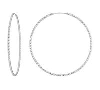 Par De Aretes Aro Creolen Redondos Diamantados Grandes En Plata 925 60x1,8mm