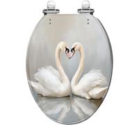 Par de asientos de inodoro alargados de resina, para uso en el baño. | Cisnes formando un cuello en forma de corazón, bisagras de cierre suave, liberación rápida, fácil de limpiar e instalar,