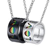 Par de Collar para Sus 2 Piezas, Anillos Colgantes de Acero Inoxidable de 11 mm Cadenas de Pareja giratoria de Amor Negro Negro, Collar para Hombres de 60 cm, Cadena de Mujeres 50 cm,