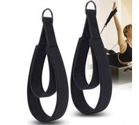Par de correas de ejercicio de doble bucle para esterilla de yoga con soporte de hombro y pie hechas de tela mezclada con clips de metal reforzados