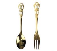 Par de cubiertos de acero inoxidable con acabado dorado de inspiración vintage para café, té, postres y fines de peinado (dorado)