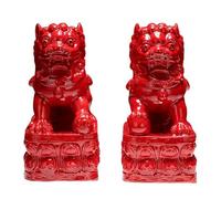 Par de estatuas de perros chinos Foo - Leones guardianes de cerámica de 10 pulgadas, adornos de prosperidad de riqueza Feng Shui, artesanía de porcelana roja para decoración del hogar y la oficina