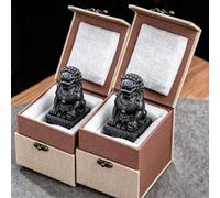Par de estatuas de perros Foo de piedra real - Escultura de leones de Beijing con león de perros Fu, protege contra la energía maligna con un auténtico regalo de felicitación(Black,13.5cm)