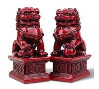 Par de estatuas de perros Foo, decoración china de guardián de madera, pieza de arte cultural tradicional Feng Shui, decoración asiática para la oficina en el hogar, par de estatuas de perros Fo