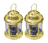 Par de faroles colgantes de cristal antiguo con estrellas y marco de metal, lámpara de noche, romántica decoración de Navidad, boda, fiesta, paquete original (dorado)