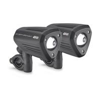 Par de faros suplementarios universales, con tecnología led y cuerpo de aluminio pintado de negro.