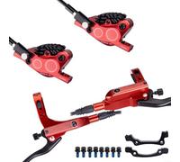 Par de frenos hidráulicos para bicicleta de montaña con construcción de aluminio forjado y accionamiento de 4 pistones para una fuerte potencia de frenado (rojo)