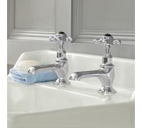 Par de Grifos para Lavabo Estilo Tradicional - Manijas en Cruceta - Cromado y Negro