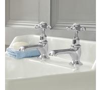 Par de Grifos para Lavabo Estilo Vintage - Blanco y Cromado con Manijas en Cruceta - Elizabeth