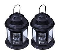 Par de linternas Colgantes de Vidrio Antiguo de diseño Europeo con Estrellas con Marco de Metal candelabro,lámpara de Noche, romántica de Navidad,decoración de Fiesta de Boda,Paquete Original (Negro)