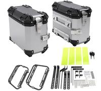 Par De Maletas Laterales para Motocicleta Caja De Almacenamiento De Aleación De Aleación De Aluminio 38L Alforja Rígida con Bastidor De Soporte para El Casco De Viaje Y Guantes(Plata)