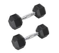 Par de mancuernas hexagonales revestidas de goma, juego de 2 mancuernas de 5 kg con mango cromado ergonómico