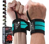 Par de muñequeras para levantamiento de pesas, crossfit o levantamiento de potencia para hombres y mujeres, de calidad prémium, para la mejor resistencia y apoyo posible (1 par / 2 vueltas), aguamarina