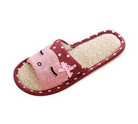 Par de pantuflas de lino divertidas zapatillas de dibujos animados zapatillas transpirables antideslizantes gruesas piso luz regalo retro moda fieltro pantuflas de casa Fmilie viajes planos zapatos de