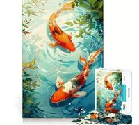 Par de Rompecabezas de Carpas koi de 1000 Piezas para Adultos, Juguete Inteligente para el hogar, decoración de Pared con Corte preciso (38x52cm)