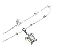 Par de tobilleras modernas ovaladas de perlas, tobilleras de tortuga, tobilleras para mujer, tobilleras de playa, anillos a juego estéticos (plata, talla única), Otro, Sin gemas