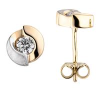Par Pendientes Solitarios Nuevo Oro 333 Amarillo Bicolor Semi Mate Circonita