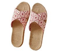 Par Retro Bloque de Color Impresión Playa Al aire libre Vestir Casa Algodón Lino Tamaño grande Antideslizante Cuatro Estaciones Sandalias Zapatillas, Rosa intenso., 40 EU