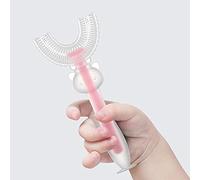 Para 360 ° para niños Cepillo de dientes completo Cepillo de dientes para niños Cepillo de dientes para modelado de masaje Cepillo de dientes tipo U Limpieza Blanqueamiento en forma de U Taza con diente de succión Cepillo de dientes eléctrico con estuche (b-rosa, talla única)