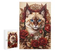 para Adultos 1000 PCS Rompecabezas A Cat Enthroned in Roses Rompecabezas para Adultos Juego Familiar Corte De Precisión Cumpleaños Y Navidad 1000 PCS