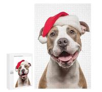 para Adultos 1000 PCS Rompecabezas American Staffordshire Terrier Dog with Santa Hat Portrait Rompecabezas para Adultos Juegos Relajantes para La Diversión Familiar Juego Desafiante Regalos 1000 PCS