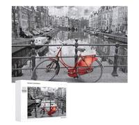 para Adultos 1000 PCS Rompecabezas Amsterdam Canal with Red Bicycle Rompecabezas para Adultos Juego De Ingenio Regalos para Mujeres Diversión En Casa Actividades, 1000 PCS