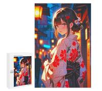 para Adultos 1000 PCS Rompecabezas Anime Girl in Kimono Rompecabezas para Adolescentes Juego Práctico Decoración del Hogar Juego Desafiante Regalos 1000 PCS