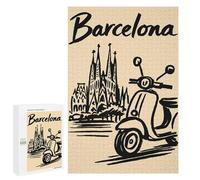 para Adultos 1000 PCS Rompecabezas Barcelona Travel Poster with Scooter Rompecabezas para Adultos, Divertidos Y con Humor para Cumpleaños, Navidad, 1000 PCS