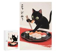 para Adultos 1000 PCS Rompecabezas Black Cat Sushi Rompecabezas para Adolescentes Juego Práctico Decoración del Hogar Juego Desafiante Regalos 1000 PCS