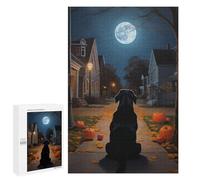 para Adultos 1000 PCS Rompecabezas Black Lab Halloween Night Street Rompecabezas para Adultos Juego Familiar Corte De Precisión Cumpleaños Y Navidad 1000 PCS