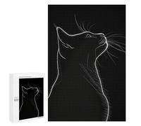 para Adultos 1000 PCS Rompecabezas Black White Cute Cat Silhouette Rompecabezas para Adolescentes Juego Práctico Decoración del Hogar Juego Desafiante Regalos 1000 PCS