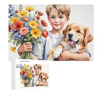 para Adultos 1000 PCS Rompecabezas Boy with Flowers and Dog Rompecabezas para Adultos Juego De Ingenio Regalos para Mujeres Diversión En Casa Actividades, 1000 PCS
