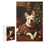 para Adultos 1000 PCS Rompecabezas Bull Terrier in Sweater Dog by Fireplace Rompecabezas para Adultos Juego Familiar Corte De Precisión Cumpleaños Y Navidad 1000 PCS