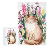 para Adultos 1000 PCS Rompecabezas Cat in A Garden of Flowers Rompecabezas para Adultos Juego Familiar Corte De Precisión Cumpleaños Y Navidad 1000 PCS