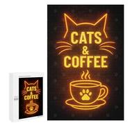 para Adultos 1000 PCS Rompecabezas Cats & Coffee Neon Sign Rompecabezas para Adultos, Divertidos Y con Humor para Cumpleaños, Navidad, 1000 PCS