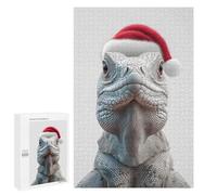 para Adultos 1000 PCS Rompecabezas Christmas Iguana in Santa Hat Rompecabezas para Adultos Juegos Relajantes para La Diversión Familiar Juego Desafiante Regalos 1000 PCS