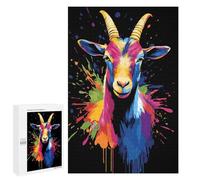 para Adultos 1000 PCS Rompecabezas Colorful Goat Portrait on Black Background Rompecabezas para Adultos Juego Familiar Corte De Precisión Cumpleaños Y Navidad 1000 PCS