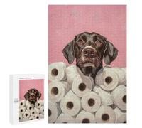 para Adultos 1000 PCS Rompecabezas Dog with Toilet Paper Painting German Shorthaired Pointer Toilet Art Rompecabezas para Adolescentes Juego Práctico Decoración del Hogar Juego Desafiante Regalos 100