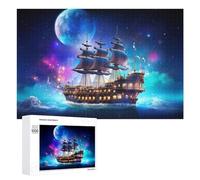 para Adultos 1000 PCS Rompecabezas Fantasy Sailing Ship Under Moonlight Rompecabezas para Adultos Juguetes Antiestrés Aliviador del Estrés Juego Desafiante Regalos 1000 PCS