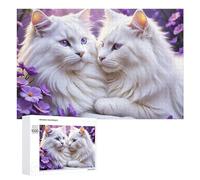 para Adultos 1000 PCS Rompecabezas Fluffy White Cats with Purple Flowers Rompecabezas para Adultos Juguetes Antiestrés Aliviador del Estrés Juego Desafiante Regalos 1000 PCS