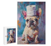 para Adultos 1000 PCS Rompecabezas French Bulldog with Toilet Paper Hat Rompecabezas para Adultos Juego Familiar Corte De Precisión Cumpleaños Y Navidad 1000 PCS