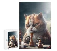 para Adultos 1000 PCS Rompecabezas Funny Cat Playing Chess Rompecabezas para Adultos Juego Familiar Corte De Precisión Cumpleaños Y Navidad 1000 PCS