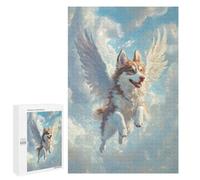 para Adultos 1000 PCS Rompecabezas Husky Angel Pet Loss Tribute Art Angel Dog in The Clouds Rompecabezas para Adolescentes Juego Práctico Decoración del Hogar Juego Desafiante Regalos 1000 PCS